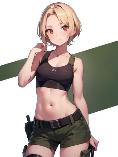 holding a ak47, ak45 gun, solo super cute army lady, solo, (((short straight blonde hair))), (((blonde))), (Bring out your foreh...