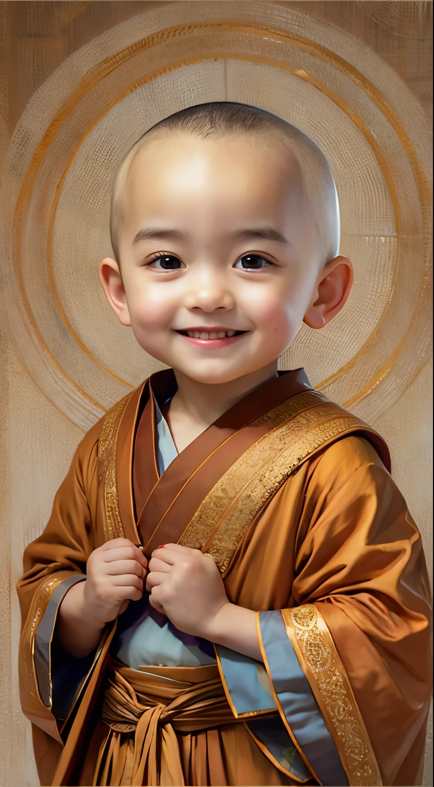 Alphard image of a smiling child wearing a robe, Lovely digital painting, yangjun chen, wojtek fus, portrait of monk, ross tran 8 k, children's art in artstation, Urop and Ross Thran, by Ma Quan, budista, Naoto Hattori, cgsociety portrait, Gorgeous Digital Painting, monk clothes, 5 fingers，5 fingers。Authors：John Lagatta