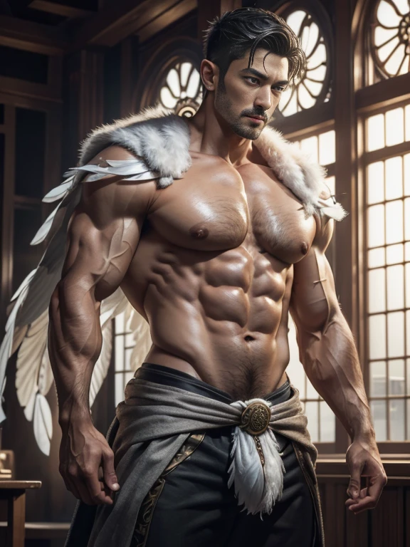 masseter membrane、well built、put on eyes、(eBlue eyes)、Have a pair of huge open wings，largeeyes！largeeyes！Straight nose！largest wing root，(Has a pair of huge wings with white feathers)、35yo、Asian male celebrity、Xiao Zhan、chest muscle、Physical Education Student、cool guy、young、brush cut、gay twinks、scantily clad、Brush cut！Nod and pull your head five times！！outdoor sports board！(高the detail8k)Dark skin！raise your eyes！open your eyes！ ((realistically)), Sexy white silk fabric！Raised sexy！[Dressed in white silk flowing fabric worn by sexy Romans！The cathedral has stained glass]! !!!dermis, [ short hair the detail, Shaved on both sides, silvery white ]!! ultra - detailed, Best quality at best, Strong light illumination, Focus sharp, theater audience, The upward lens is closer to the body, (( Lean Body Fat 15%，short hair the detail！ shave the sides short, silver whey health, My chest is hairy, bodyhair, , Showing shaggy’s armpits, shaggy legs, silber hair,)), Full body lesbian, musculous guigachad, Super buff and cool, aged 40, shaggy, a screenshot by Adam Dario Keel, reddit, Photographic realism, , and face, artem, Bigchest, Upper part of the body, Fluffy, Muscle tissue, attractive male, shaggy body, Gigachard The Art of musculous Abnormality, New row added, Tanaka Ryu HD, fukaya yuichiro, Yoshifumi Ujima, Akikazu Mizuno, style of kentaro miura, Shen Until, shin-hanga, yoshida , Tanaka Ryu HD, New row added, fukaya yuichiro, Yoshifumi Ujima, Akikazu Mizuno, style of kentaro miura, Shen Until, shin-hanga, yoshida, hideo minaba, Chad handsome charming male，side ，Inspired by the realistic photos of Ludovit Fula, placed in a, sweaty abs, Well-defined abs, attractive body, flowers growing out of his body, [ silber hair ]!!, muscle men, tear drop, There are abs, muscle men tangled together, six-pack, [ defined abs ]!!, sexy muscular body, musculous torso,Strong masculine characteristics,35yo，Tony Leung, :: sport, 32years old, masculine pose, David Gandhi, 35yo, male model, Sold for 50 years，Zhu Yilong, attractive male，Side Body("！, large bulge ":1.2),(dynamicposes:1.1), thigh tmasterpiece, Best quality at best, A high resolution, closeup portrait, malefocus, solofocus, of a man, Sold for 50 years, The erection、Ai Jia、low angle hairstyle, Grow a beard, weight loss，Stay healthy, My chest is hairy, bodyhair, , Raised sexy，Showing shaggy’s armpits, shaggy legs, little beard, model poses, Surprising composition, Front view, HighDynamicRange, Bad laughs， , Eight-pack abs, Abs hair，, raise your hands high, short hair the detail, Shaved on both sides, silvery white, Grow a beard, spark of light, Sexy big bulge！，There are small protrusions in the abdomen, the detail, Belly and hairy belly are complicated， 8K post-production，musculous personality, Strong masculine characteristics, muscle men pictures, Bulging muscles, muscle men, musculous thigh ８ｋ 高the detail,light, hyper realisitc, 高the detail, Anatomically correct, ctextured skin,!high high quality,wide wide shot！Best quality at best, A high resolution, tmasterpiece, Guy、musculous、short hair the detail、NSFW、Spacious size、Authentic texture、Upper part of the body、large bulge、、soles of feet、wastelands、training