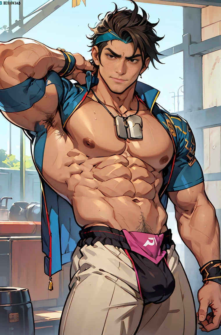 show off thick arms to the audience，closeup of arms，Shoulders exposed，Stout arms，A mais alta qualidade de imagem，Pessoas do sexo masculino，Child，1 menino，jovem e bonito，Shoun，cabelos brancos，Cabelo liso curto，Pele escura，Anime peito grande，anime wallpaper，sozinho，Foco Masculino，cuecas，Dilation of the pectoral muscles，capa vermelhirilha saliente，Fundo Urbano，Espalhe as pernas，sexy,(master part, best quality),meias brancas longaotas Red Martin，((Exaggerated bulge of muscles))，