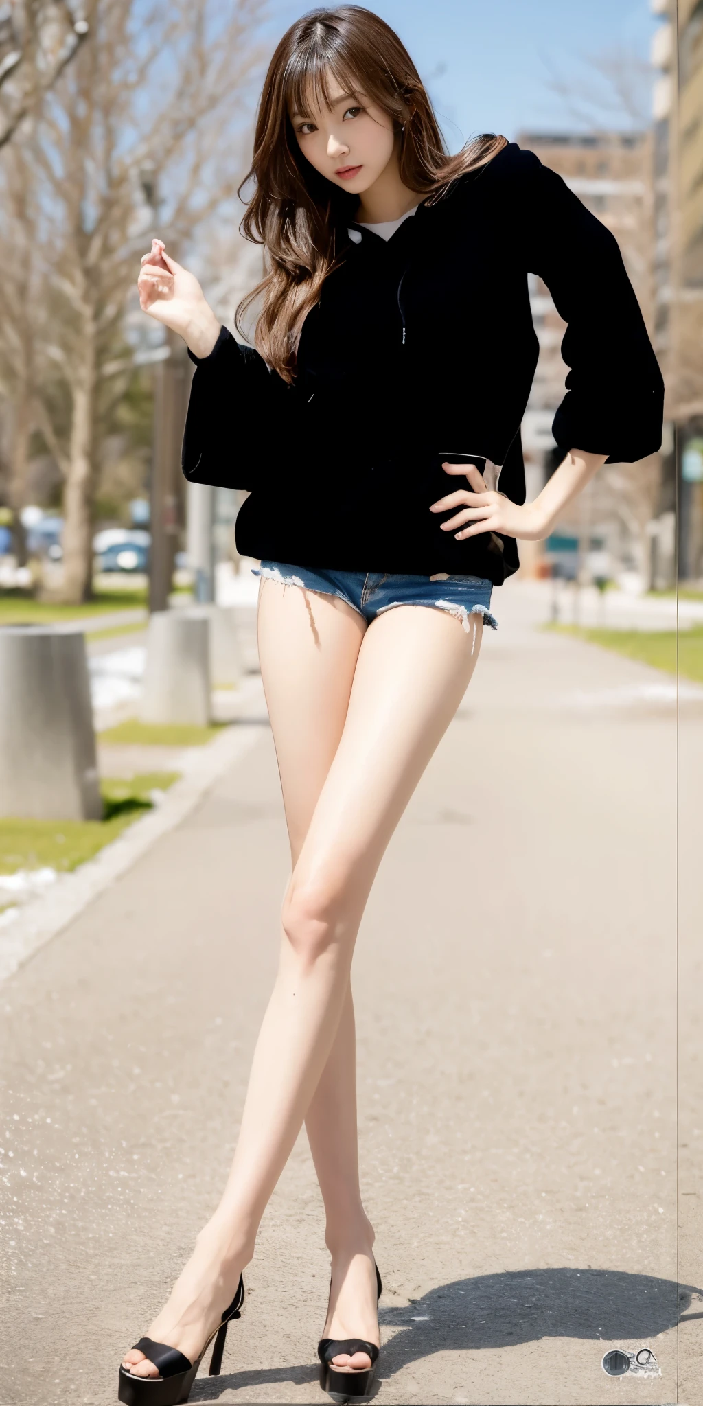 Arafed asian woman in high heels posing on a sidewalk - SeaArt AI