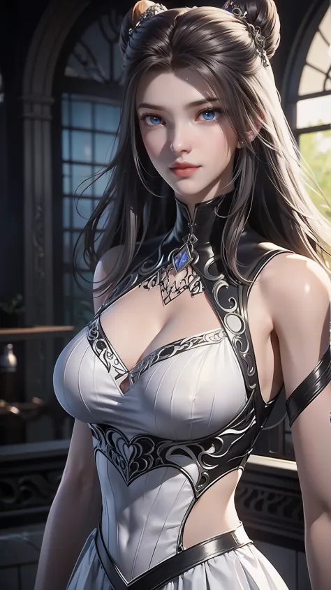 （（Dark light，top-quality，8K，tmasterpiece：1.3）），（In China，Casual theme，inside in room：1.5），（Beauty with slender abs：1.4），（（Layered Hair Style）），（（White color blouse：1.6）），（（Short white lace skirt：1.3）），mediuml breasts，cleavage，， Highly Detailed Face and Ski...