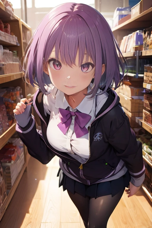 akaneshinjou, akane shinjou, cabello morado claro, (Ojos rosados:1.2), cabello corto,
BREAK black pantys, arco, collared camisa, capucha, capuchaed chaqueta, chaqueta, ropa abierta, open chaqueta, open camisa, pantys, purple arco, purple chaqueta, Uniforme escolar, camisa, mangas más allá de las muñecas, unbuttoned camisa, white camisa,
romper en el interior, ciudad,
descanso mirando al espectador, BREAK (obra maestra:1.2), mejor calidad, Alta resolución, fondo de pantalla de unidad 8k, (ilustración:0.8), (hermosos ojos detallados:1.6), cara extremadamente detallada, Iluminación perfecta, CG extremadamente detallado, (manos perfectas, anatomía perfecta),