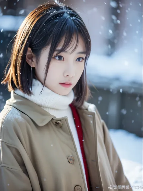 top-quality、​masterpiece、超A high resolution、Raw photography、(Photorealsitic:1.4)、女の子1人、While watching the snow falling quietly. ...