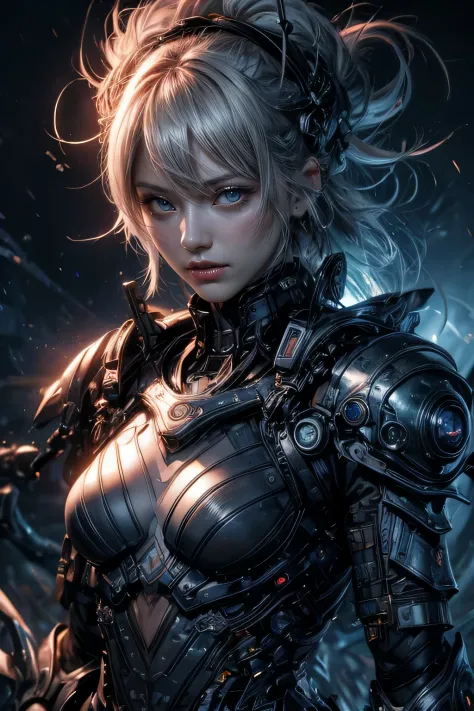 nffswメカニズム, beautiful eyes, upper body, （mechanic armor）, portrait、abyss、shooting with a wide-angle lens,flawless、neon light, 8k...