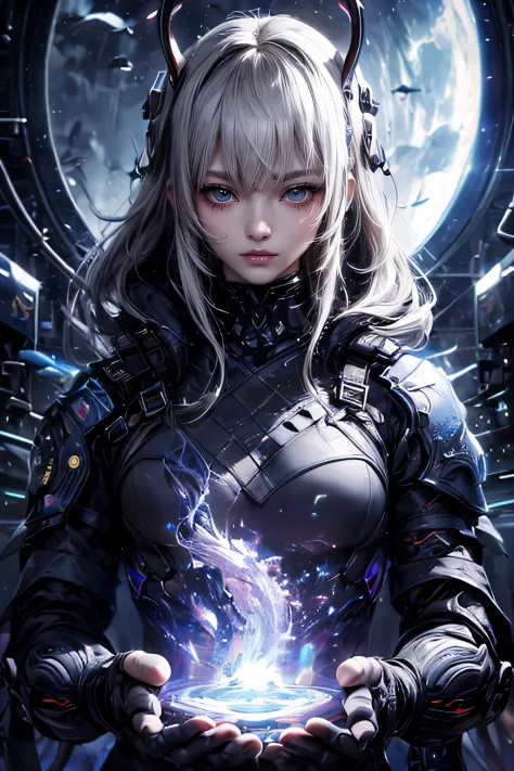 nffswメカニズム, Beautiful eyes, Upper body, （Mechanic Armor）, Portrait、abyss、Shooting with a wide-angle lens,flawless、Neon light, 8K...