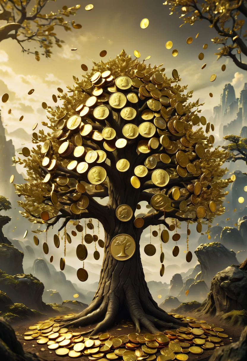 coin tree The crown is filled with gold coins only gold coins