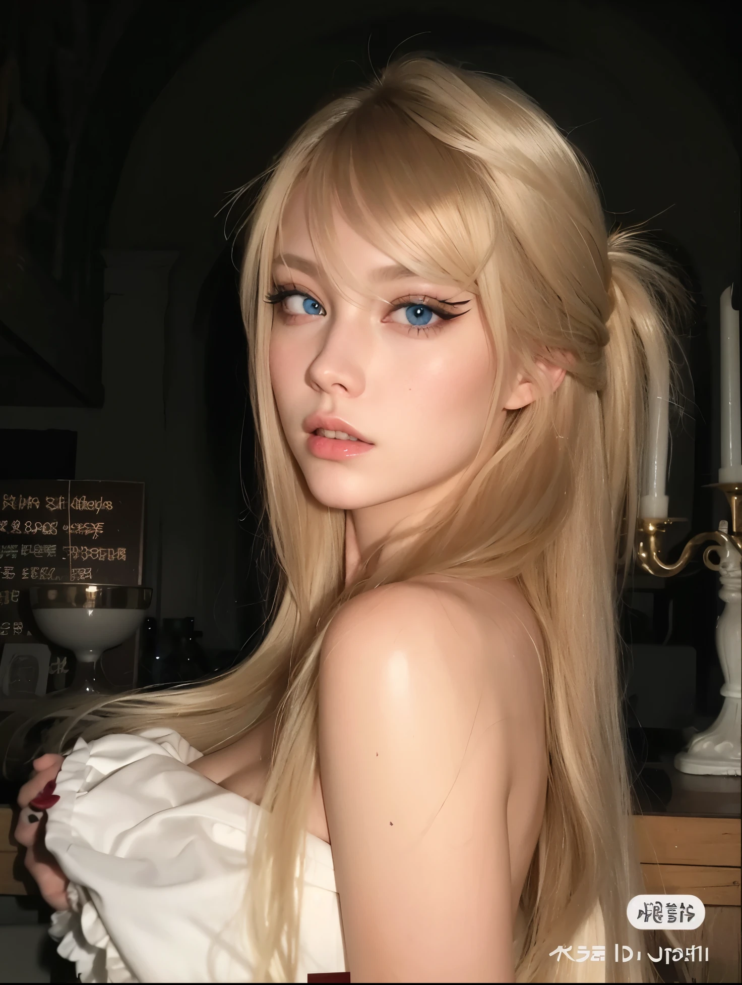 Blond woman with blue eyes and long hair posing for a picture - SeaArt AI