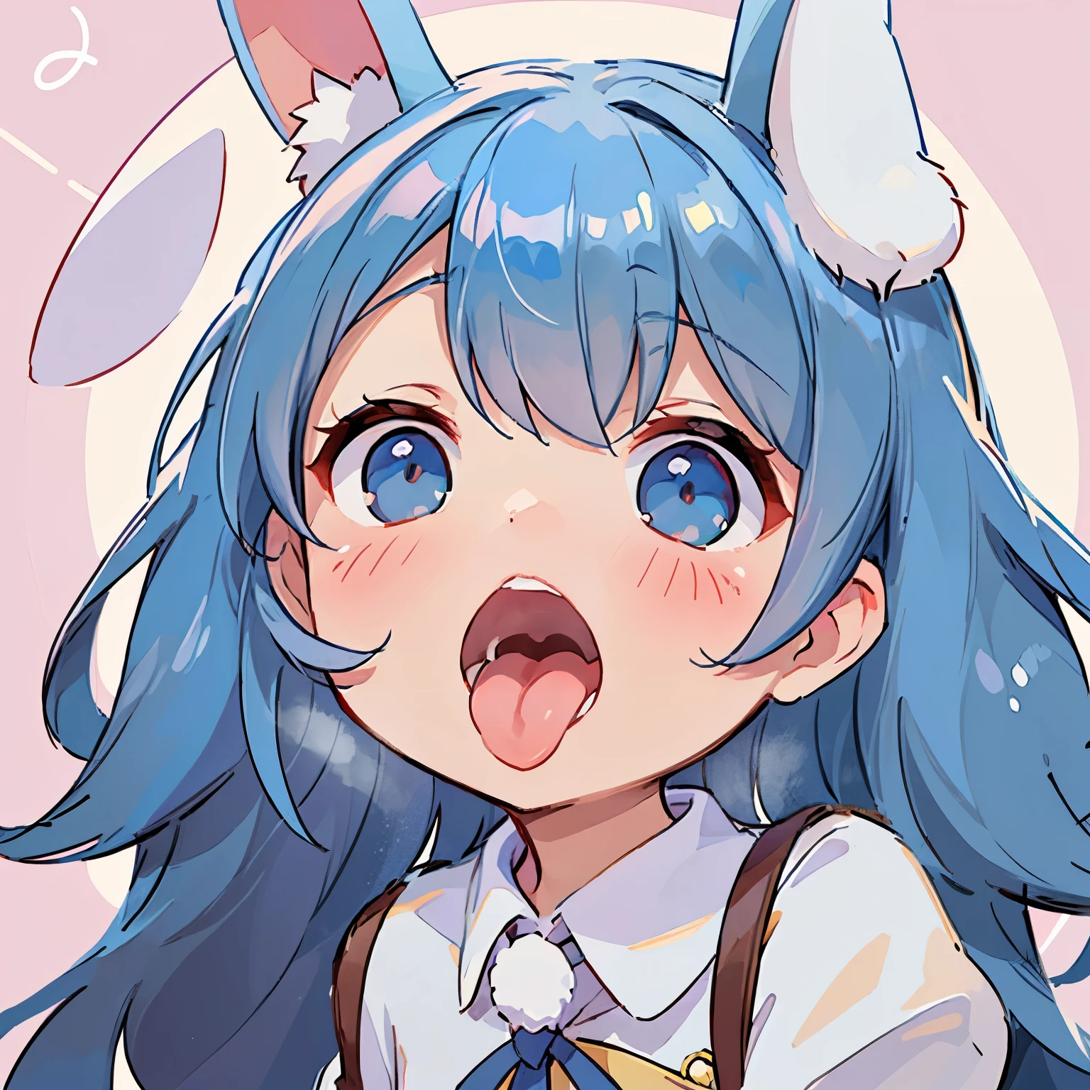 Anime girl with blue hair and bunny ears sticking out her tongue - SeaArt AI