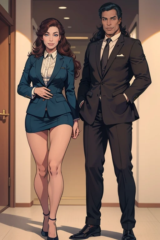 Asian woman with long brown hair, wearing women's suit, beautiful young Korean woman with fair skin showing her whole body, with long hair, Asian beautiful face, young Asian girl, wearing full women's suit, full body in line at the bank