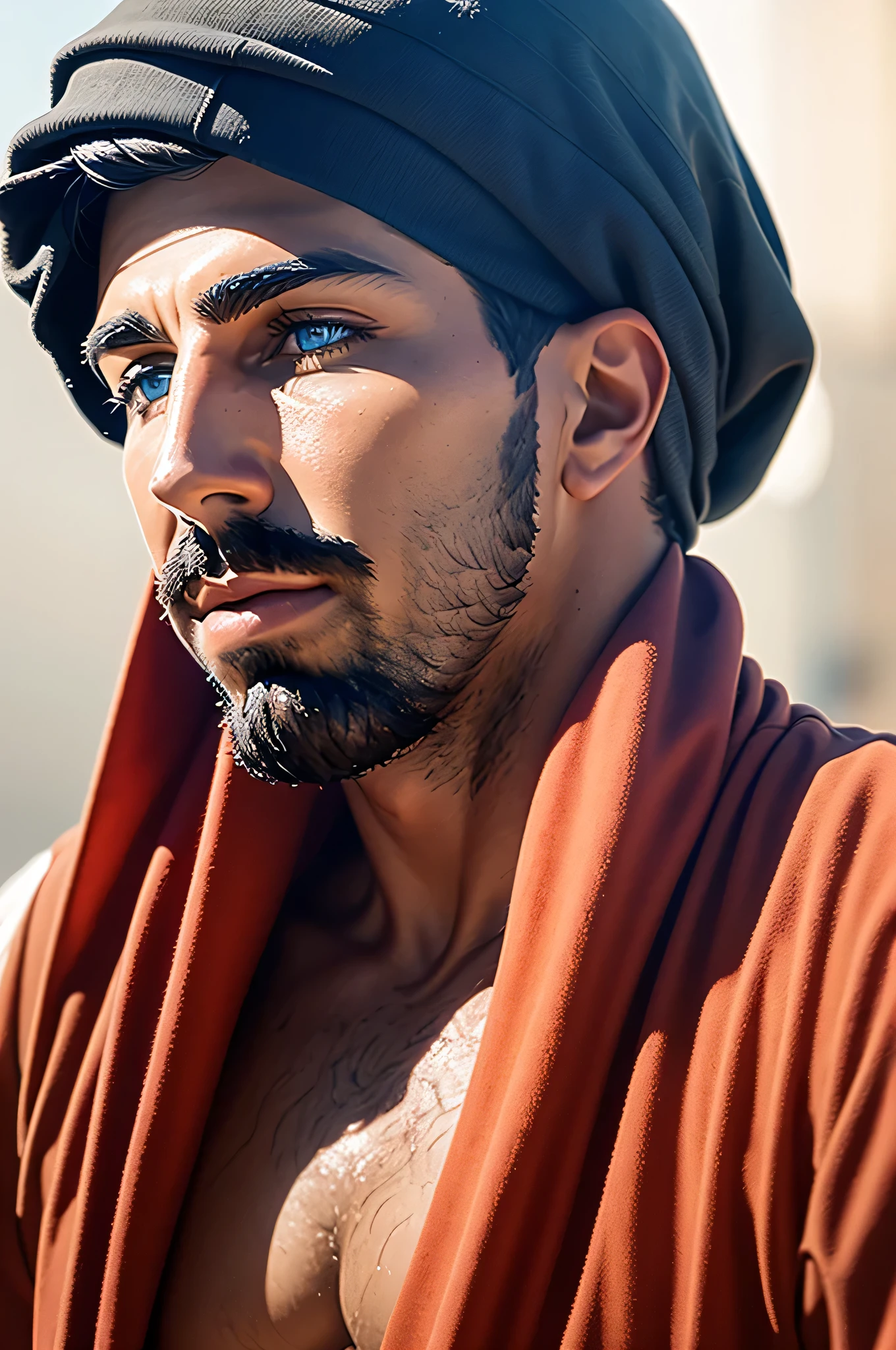 faaris azura, arabic fashion, arabic style, thobe, turban, close up