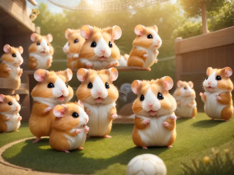 (hamsterサッカー,childish),white backgrounid,,​masterpiece,top-quality,fluffy hamsters,commemorative photo,all displayed,chibi,cute ...