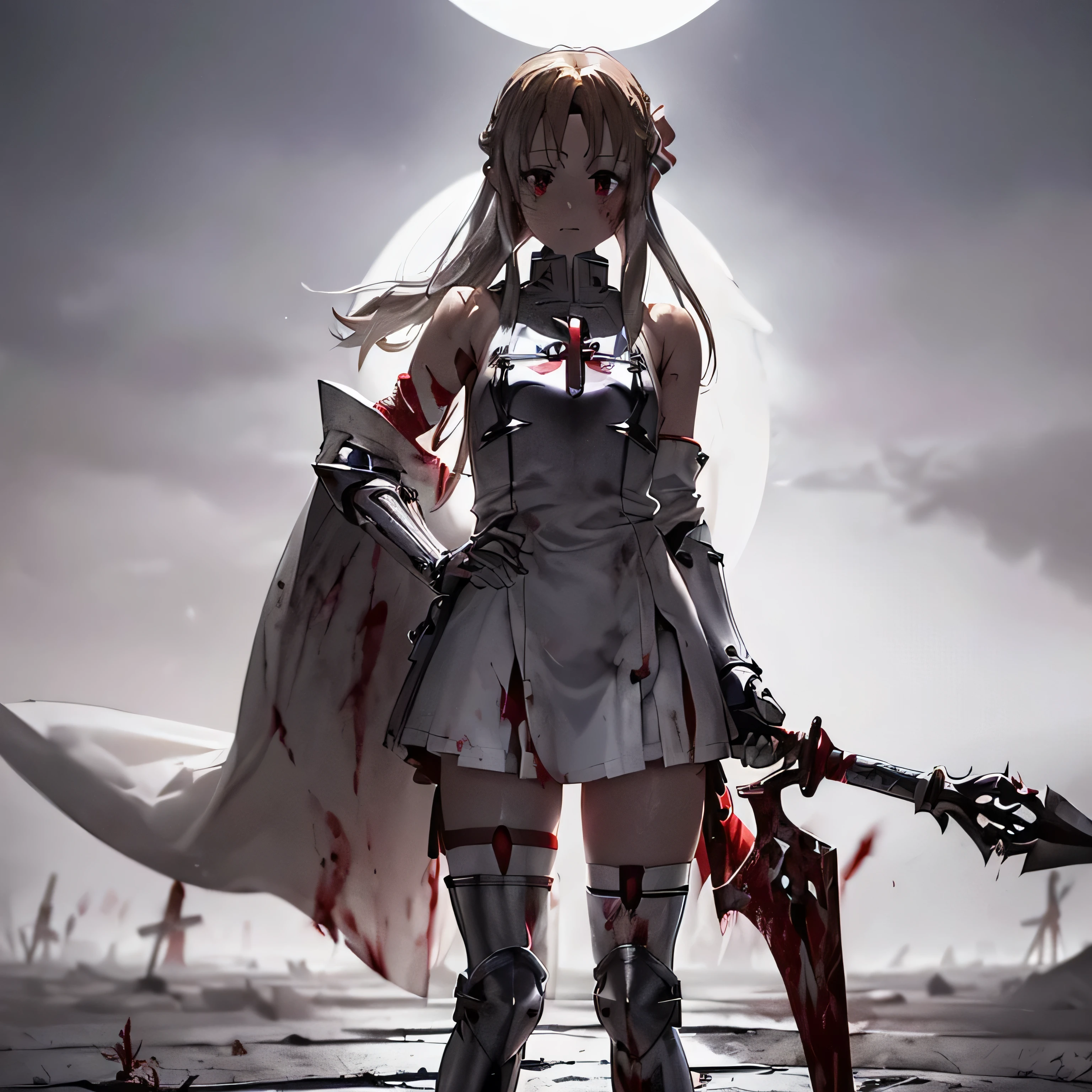 Anime girl with bloody sword and blood on her arm - SeaArt AI