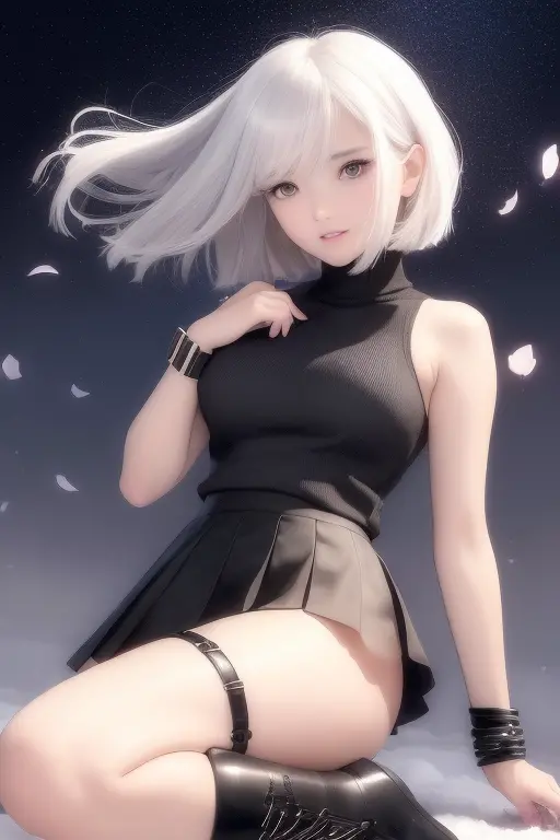 (short flowy haircut) , cute medium side bangs, ((white hair)), galaxy scenery background, (starry evening sky), ultra detailed,...