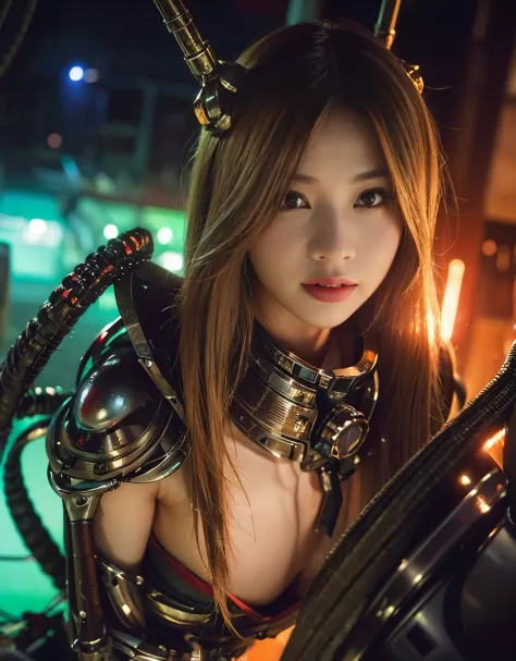 (Skimpy mechanical girl and alien background)、（Mystical expression）、top-quality、​masterpiece、超A high resolution、(Photorealsitic:...