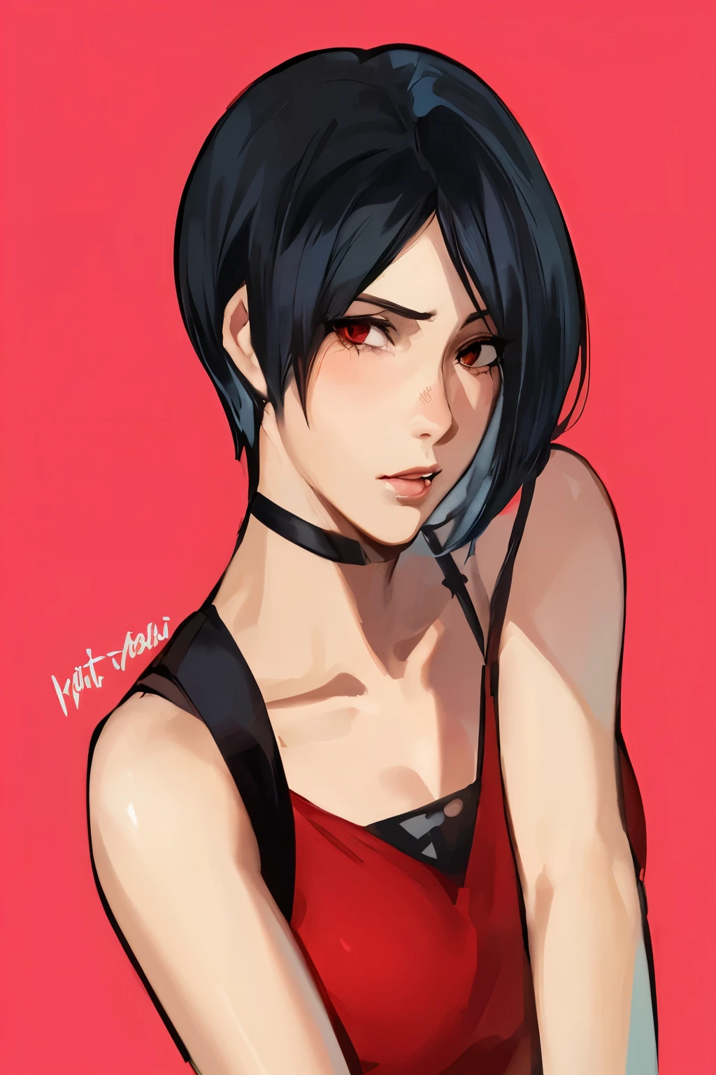 um desenho de uma mulher com um estrangulamento e um top vermelho, jett de valorant, em estilo anime, em estilo anime, Tifa Lockhart portrait, inspirado em Rei Kamoi, seductive Tifa Lockhart portrait, retrato estilo anime, personagem estilo anime, estilo anime semi-realista, portrait of Tifa Lockhart, Tifa Lockhart, fanart de alta qualidade