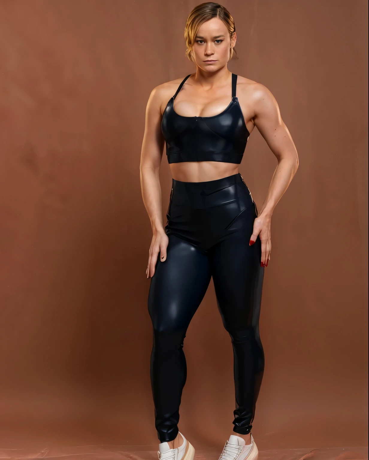 A woman in a black top and black leggings posing for a picture - SeaArt AI