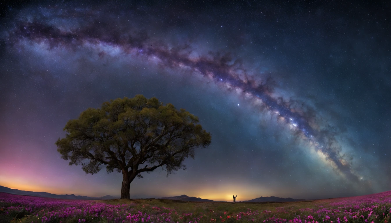 Oktane, Himmel, Stern (Himmel), Landschaft, Himmel Sterndo, Nacht, 1 Mädchen "Brünette Baccarin", Himmel noturno, Allein, draußen, Gebäude, Wolke, Milchstraßen, sitzend, Baum, lange Haare, Stadt, Silhouette, Landschaft urbana, fotografia de Landschaft expansiview from below with a view of the sky and desert beloirl standing in a field of flowers looking up))), (Nimm den Schlüssel: 1.2), (Sternschnuppe: 0.9), (Nebel: 1.3), entfernter Berg, Baum BREAK production art, (Warme Lichtquelle: 1.2), (PiriLampenlichto: 1.2), Lampenlicht, lila und orange, komplizierte Details, Volumenbeleuchtung, Realismus-BRUCH (Meisterteil: 1.2) (Bessere Qualität), 4k, ultradetailliert, (dynamische Konfiguration: 1.4), Sehr detaillierte und farbenfrohe Details, (schillernde Kerne: 1.2), (helle Beleuchtung, Stimmungsvolle Beleuchtung), Träumer, magisch, (allein: 1.2)