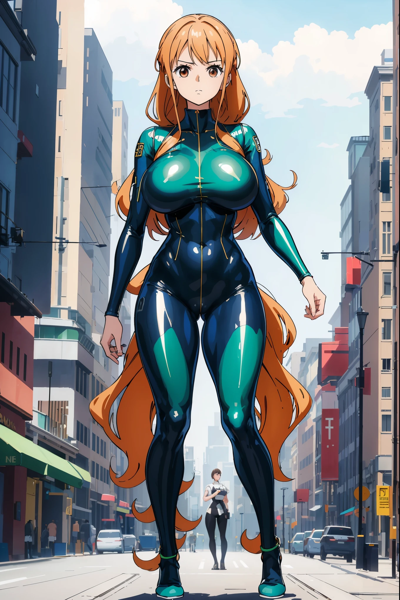 Hyper-realistic 8k CG，flawless perfection的脸，flawless perfection，，Full body lesbian，Pantyhose，Jointly，Light green latex set，Standing on the ground，poster for，humongous large breast山雀，humongous large breast，big breasts drooping，long leges，Slim，being thin，tightsuit