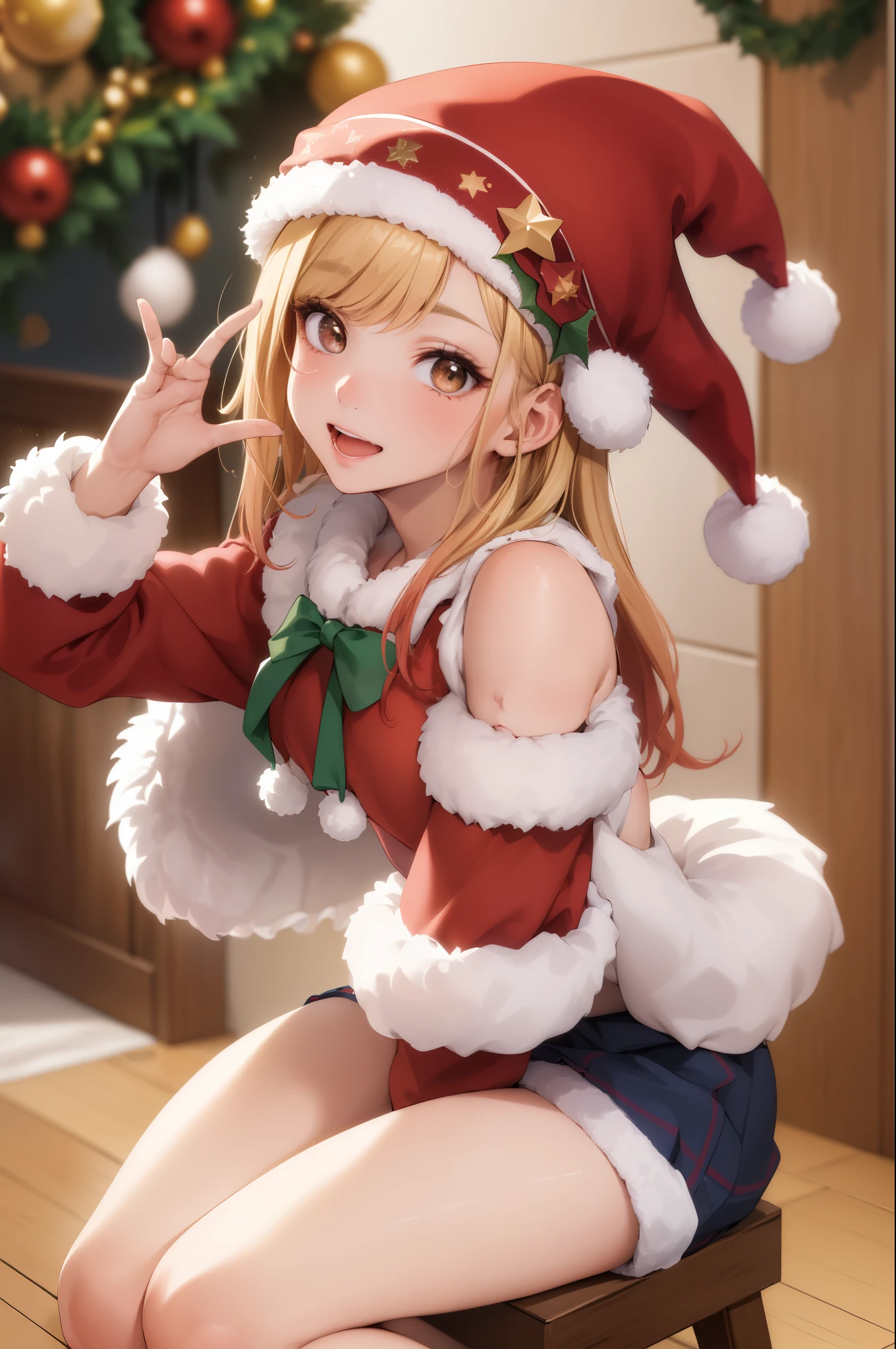 ((La meilleure qualité)), ((chef-d&#39;œuvre)), (détaillé), Visage parfait, belle, ((4k)), SFW, Marin Kitagawa, Noël, Déguisement de Noël, vestida con ropa de Noël, gorro de Noël, ((8k))