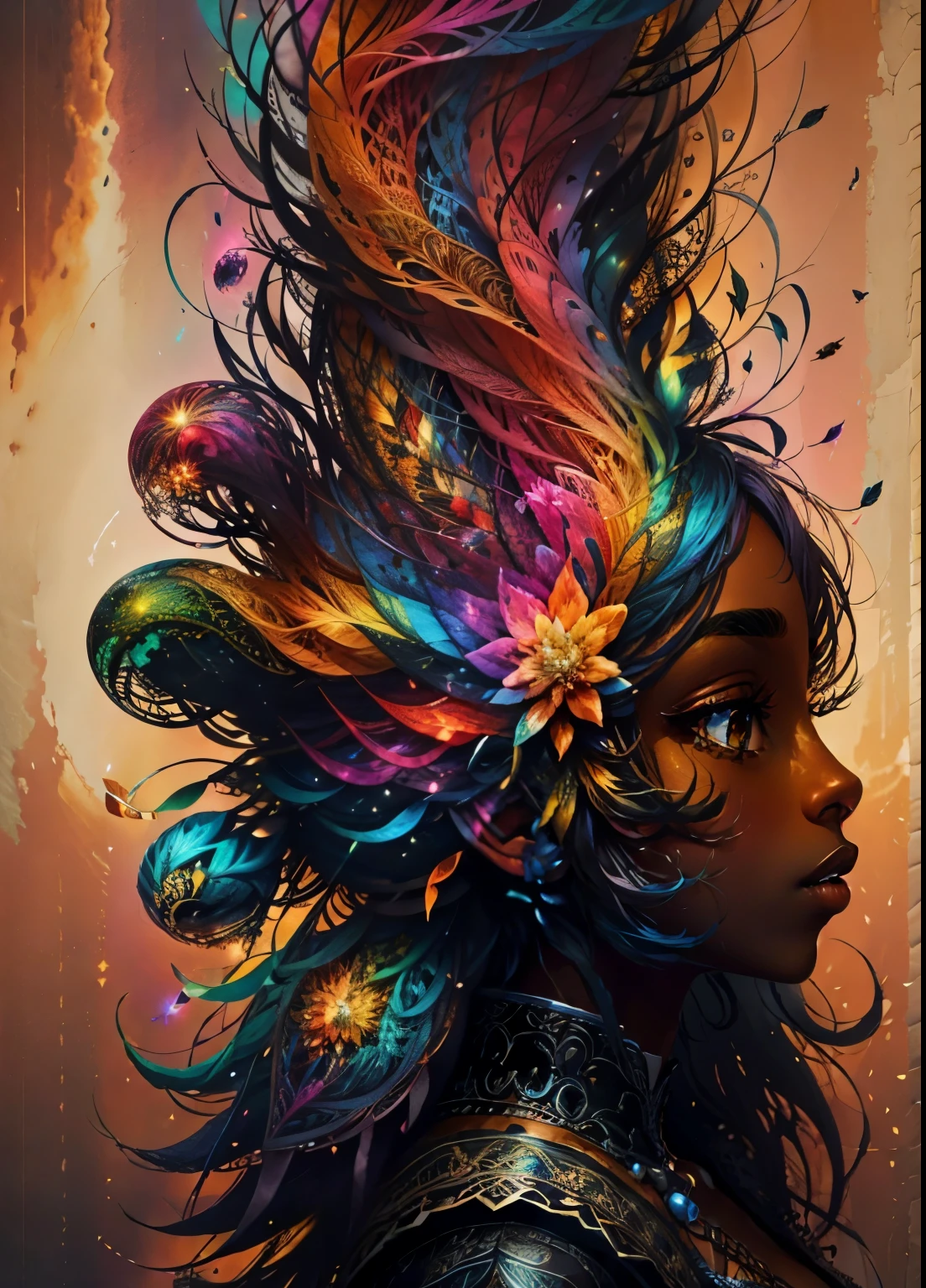 цветhalf00d,, Вид сверху на Габриэль Юнион, черная женщина, перья, принятие, яркий, красивый, сложный, подробный