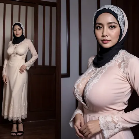 56 Years Old, Beautiful Hijab Indonesian Mature woman, Gamis, Bbw