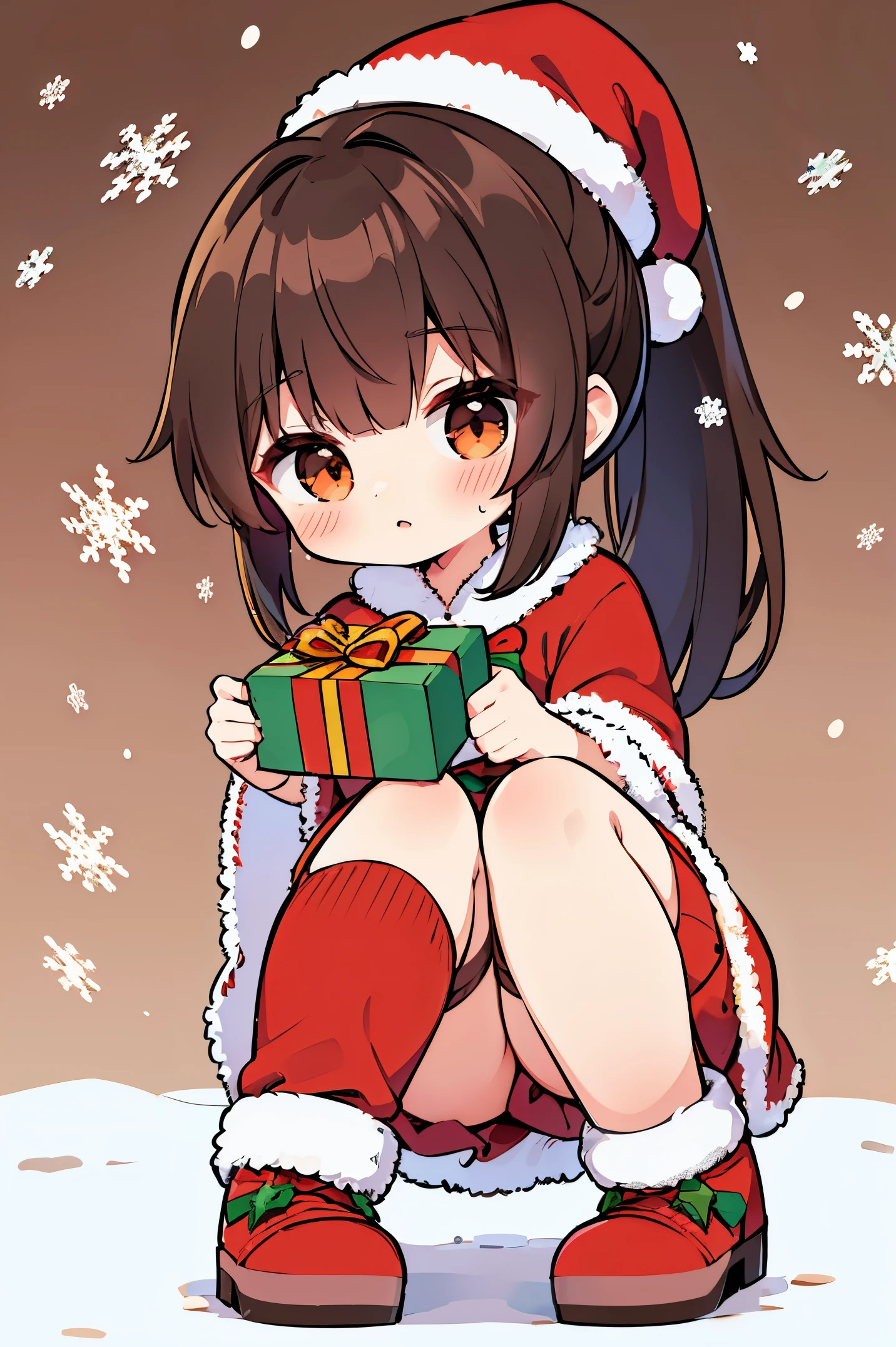 A girl in a santa outfit holding a present in her hand - SeaArt AI