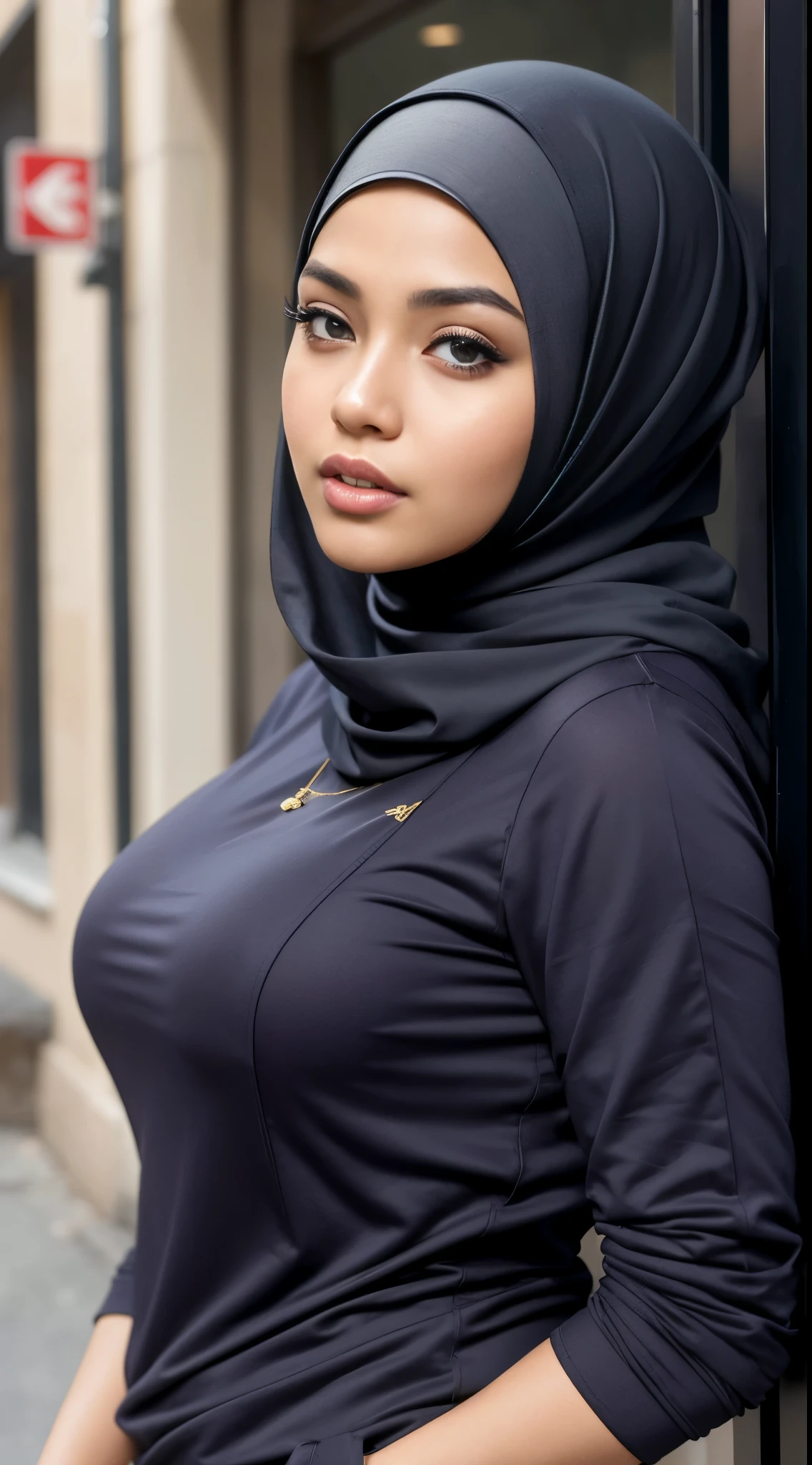 Arafed woman in a black top and a black hijab - SeaArt AI