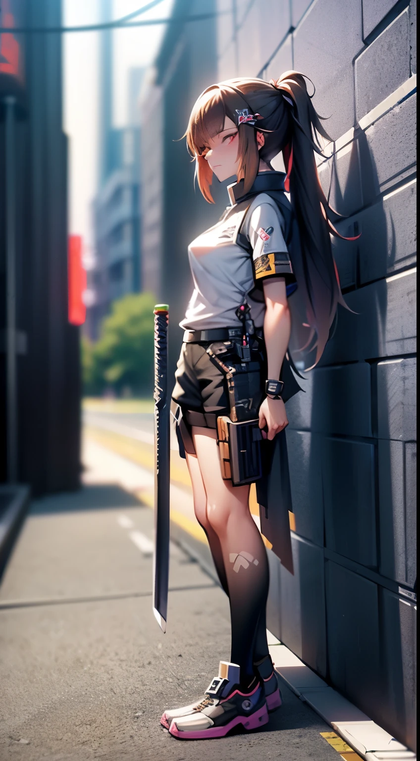 personnage d&#39;anime with sword standing in front of graffiti covered wall, from chevaliers, style animé, Style animé, style de première ligne des filles, kanliu666, Style animéd, style animé, guweiz, chevaliers, Style animé 4 k, fille animée cyberpunk, des filles de première ligne, porter des vêtements techniques japonais, style artistique animé, personnage d&#39;anime