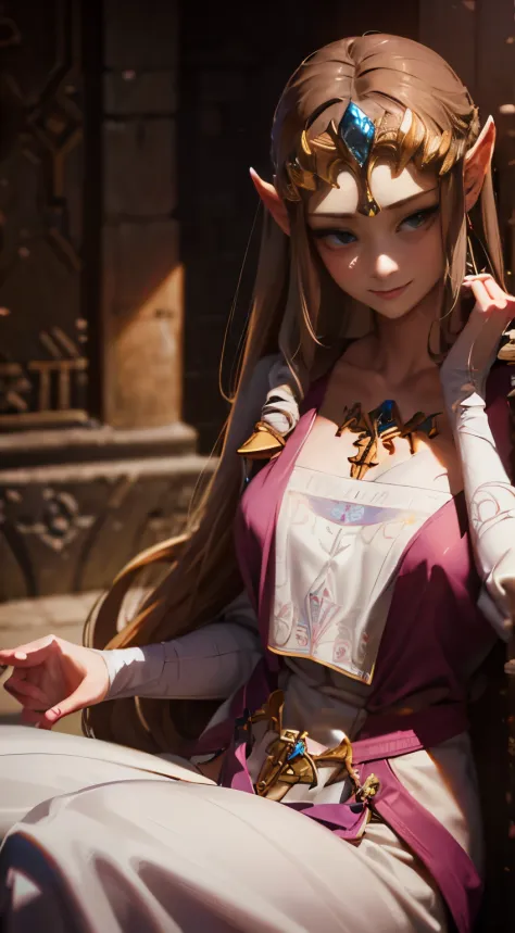 (((masterpiece))), hd 4k res image, no blur, princess zelda, innocent smile, inside bright castle