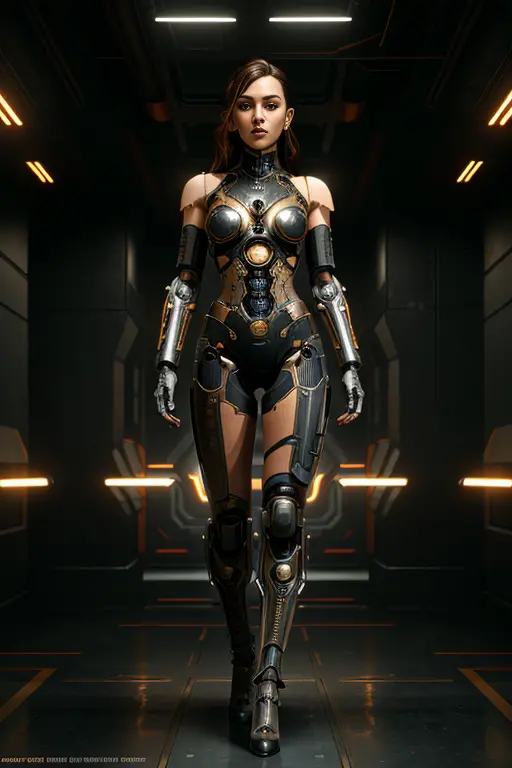 full body cyborg| full-length portrait| detailed face| symmetric| steampunk| cyberpunk| cyborg| intricate detailed| to scale| hy...