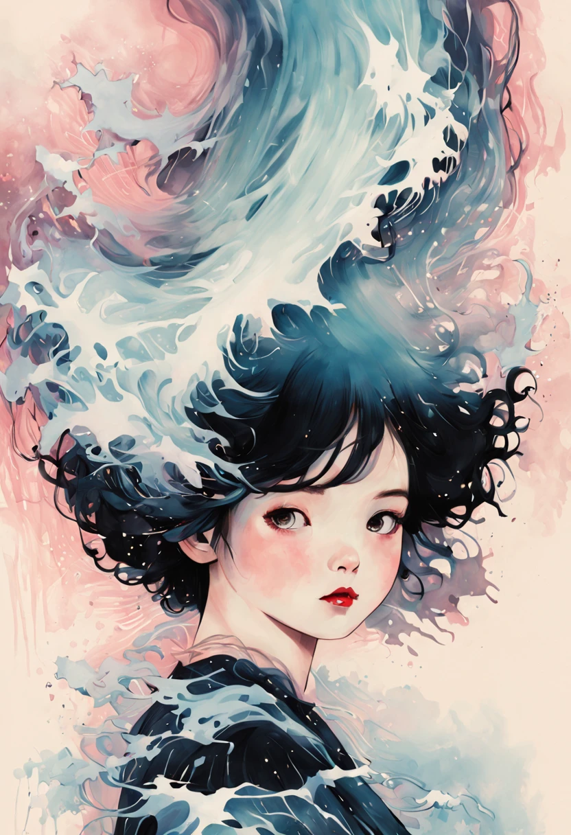 technique du clair-obscur sur l&#39;illustration d&#39;une fille élégante,  cheveux humide, ancien, sinistre, Peinture mate, par Hannah Dale, par Harumi Hironaka, couleurs extrêmement douces, vibrant, très détaillé, illustrations numériques , Contraste élevé, Spectaculaire, raffiné, tonal, expression du visage