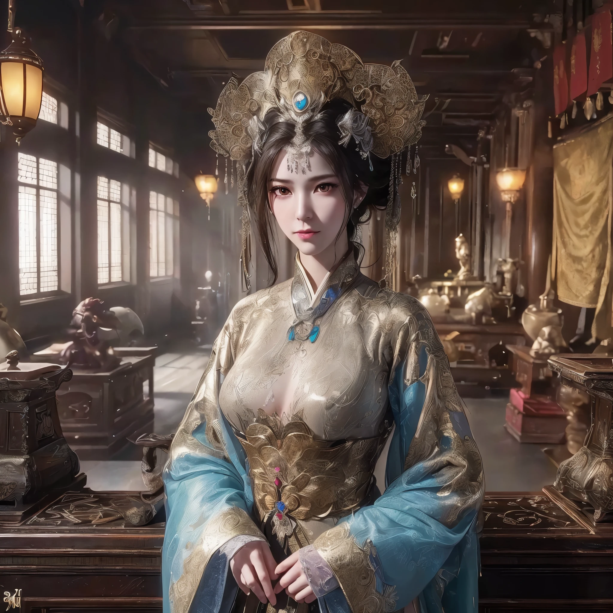 generate donghua big breast, character wearing traditional chinesse dress living at ancient chinesse era, chinesse castle, chinesse ornament,  masterpiece, hyperdetail, 8k, ambient effect, digital effect, masterpiece, best quality:1.2),(8k,highres,RAW photo,realistic,photo-realistic:1.3),(detailed skin texture,detailed cloth texture,beautiful detailed face:1.25),professional lighting,photon mapping,beautiful soft light,radiosity,physically-based rendering,raytracing, model shoot style, model shoot style, (extremely detailed CG unity 8k wallpaper), full shot body photo of the most beautiful artwork in the world,  (((NSFW))), (((nude))), (completly naked))), ((nipples))