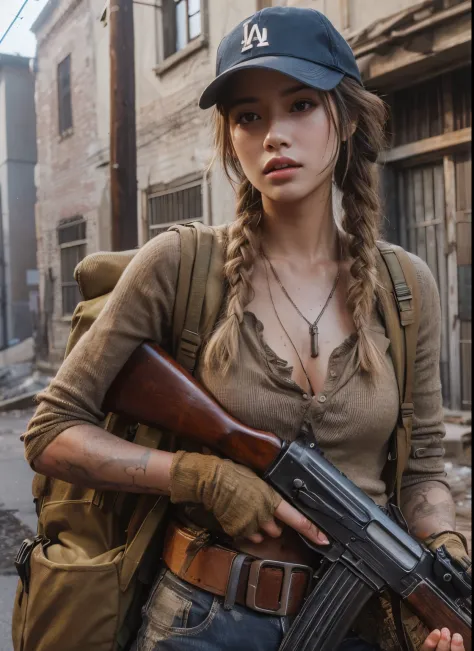 Photorealsitic、realistic skin textures、automatic rifle