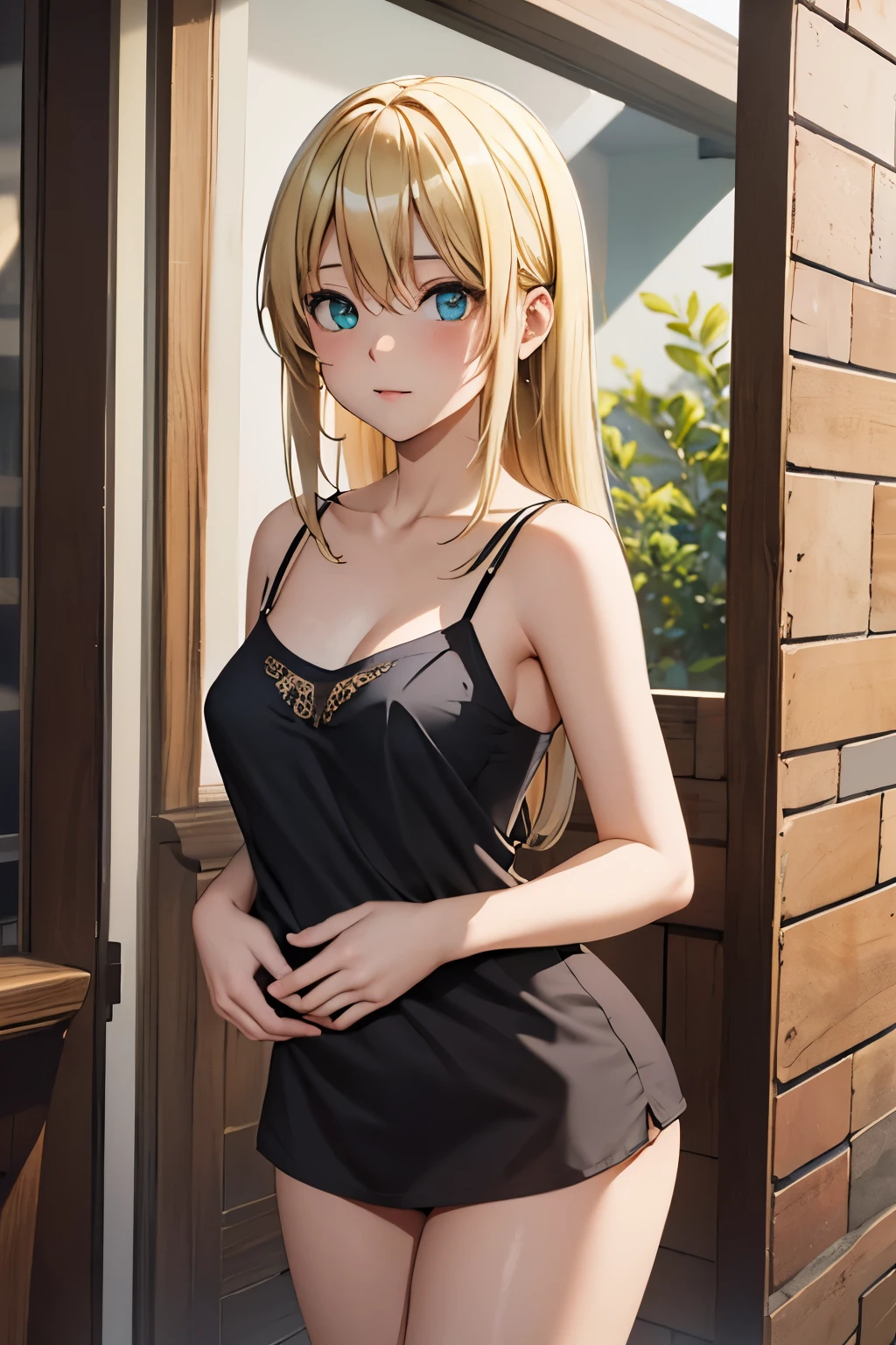 Anime girl in black dress posing in front of a door - SeaArt AI