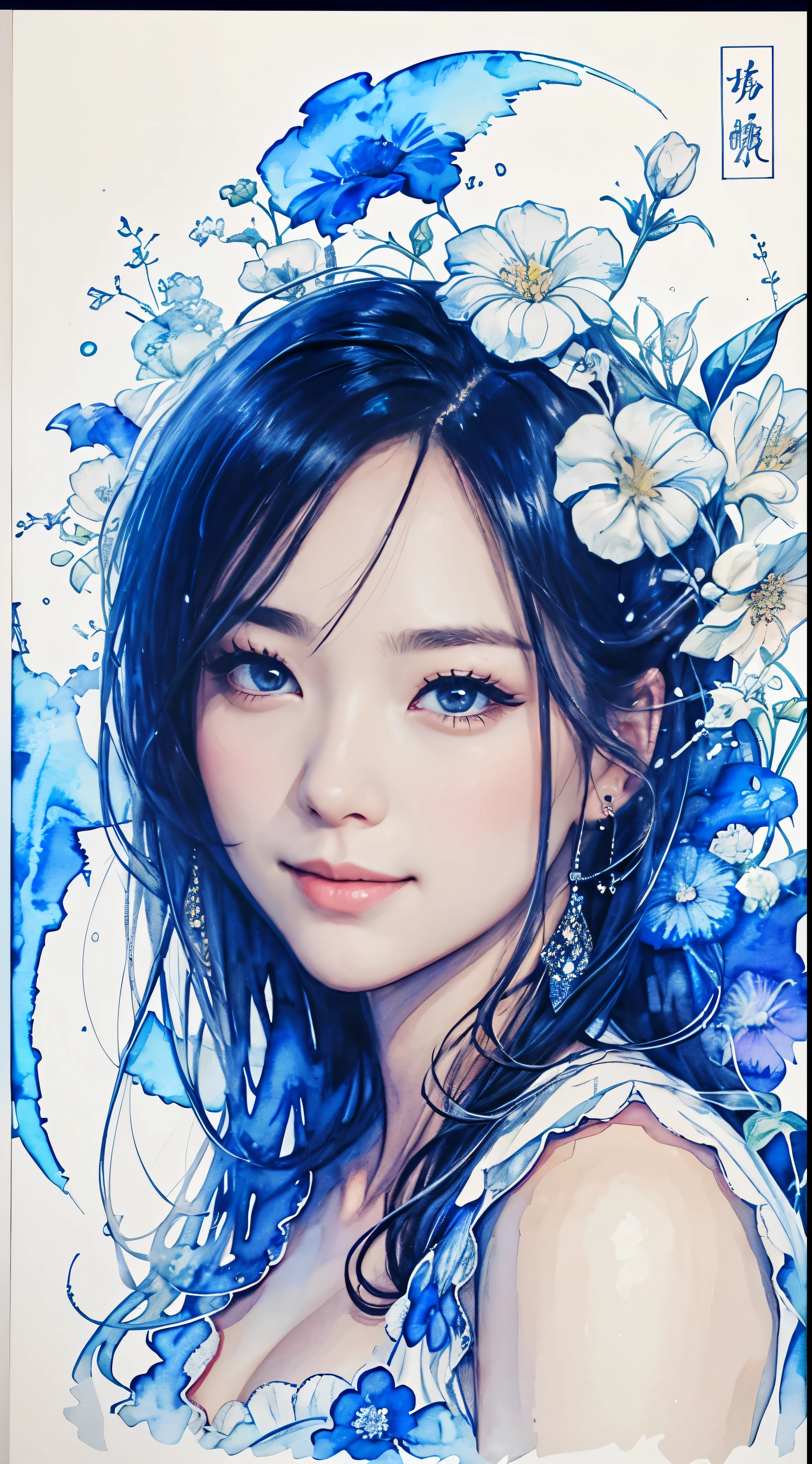 8K,​masterpiece,top-quality,Dynamic Pose,beautiful woman with long hair,Smile:1.6, doress,beautiful japanese female, Gorgeous Japan Girl,Pretty actress, girl cute-fine-face, Female actress,slim,watercolor paitingium\)