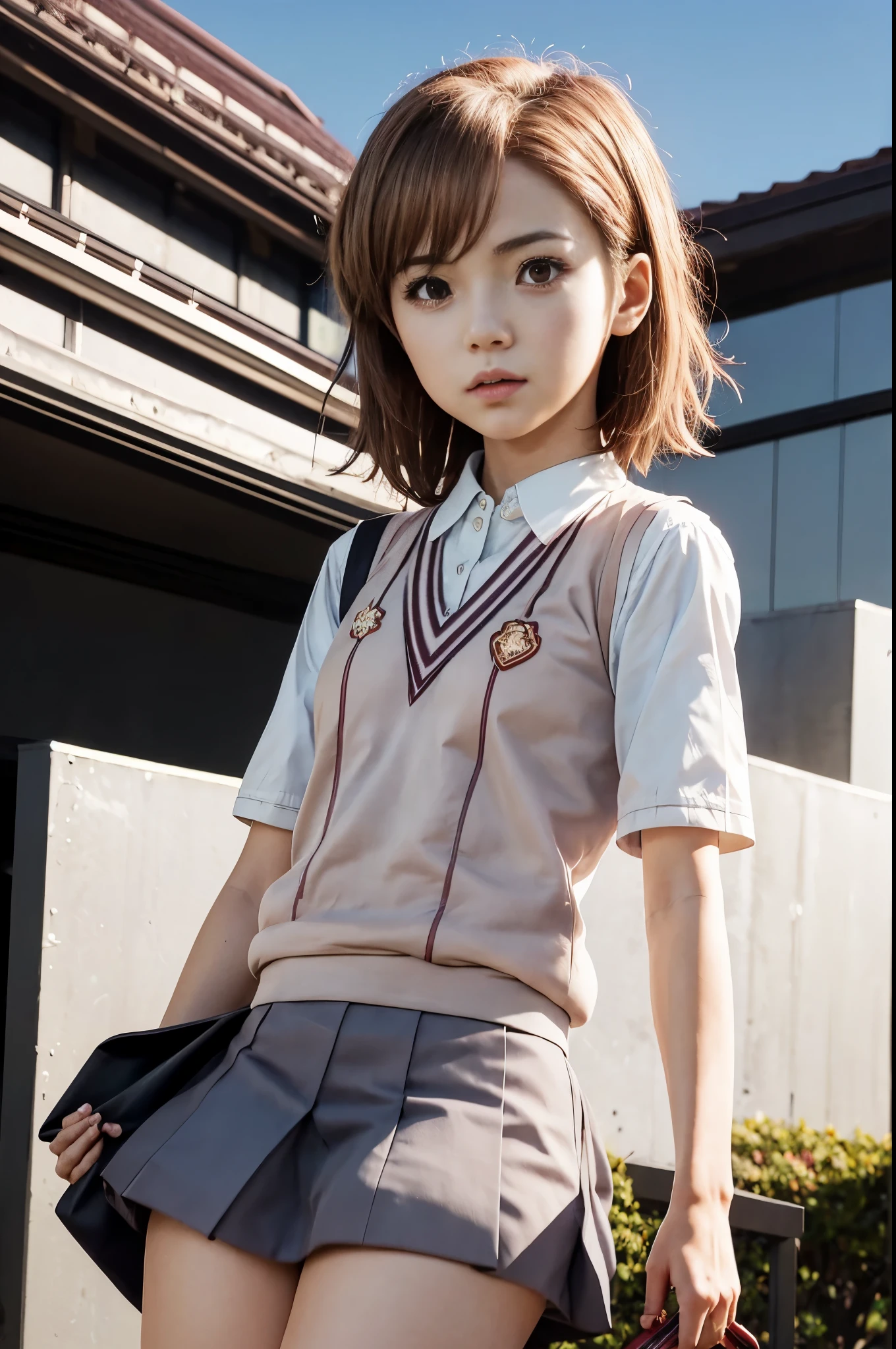 fille d'anime en uniforme scolaire tenant un appareil photo et un sac, Style de collection Kantai, visuel animé d&#39;une jolie fille, Makoto Shinkai. rendu numérique, style artistique anime moe, canon à rail, Makoto Shinkai style, gros plan d&#39;un autre iwakura, sayori, jeune fille animée, Makoto Shinka, Makoto Shinkai art style，Mikoto est monté，aux cheveux courts et dorés，Cheveux courts pour les élèves jusqu'aux épaules，uniforme scolaire étudiant，Mikoto est monté，aux cheveux courts et dorés，Cheveux courts pour les élèves jusqu'aux épaules，uniforme scolaire étudiant，Mikoto est monté，aux cheveux courts et dorés，Cheveux courts pour les élèves，Uniforme scolaire JK