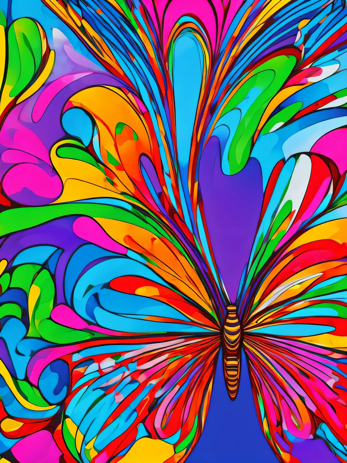 (color line drawing art), (thin colored lines), (stylized image of a butterfly made with thin colored lines), Abstract art, hidden meaning, Hidden image, Among the thin colored lines, guess the hidden image of the butterfly, play of colors and lines, interweaving of thin lines creates a butterfly effect