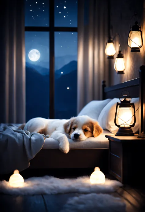 Little Star is ready to sing good night，go to sleep！(Cute puppy sleeping)In a The warm and comfortable bed，Peaceful sleep and The warmth。说晚安并祝愿Get a good night's sleep.The warm.Good night with The warm wishes.Peaceful nights，Enjoy a restful sleep。Have a ni...