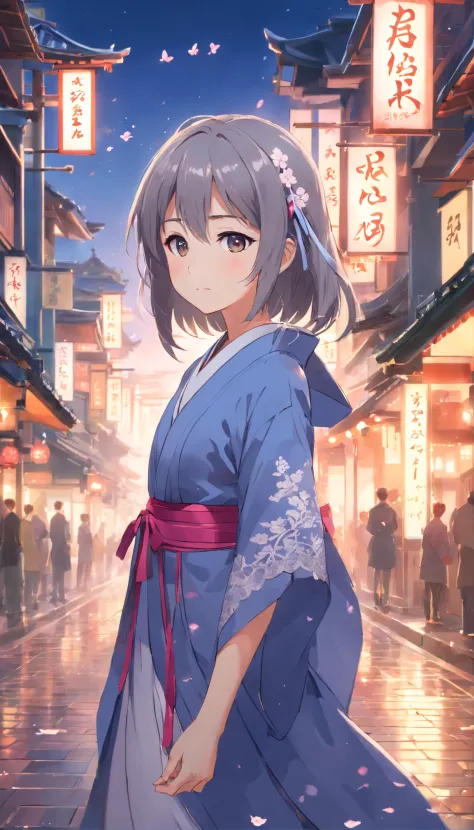 (Little girl:1.5),Lace,ribbons,Hanfu,(tmasterpiece, Sideslit, Beautiful gray eyequisite details: 1.2), tmasterpiece, actual, glowing light eyes,shinny hair,brunette color hair,Long gray hair, Glowing and radiant skin, Alone, Embarrassing,No shoulder strap,...