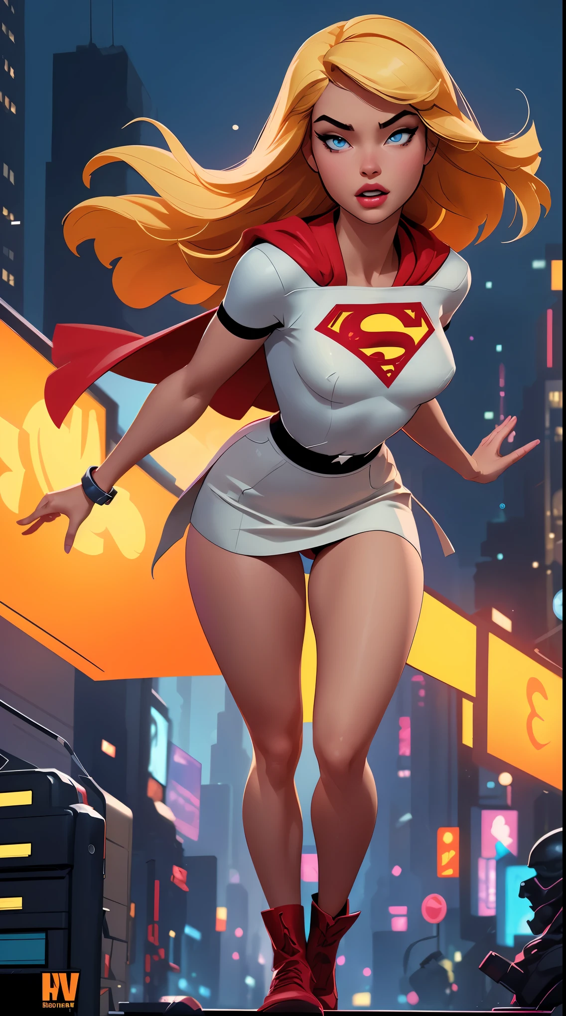 Super-Mädchen,Schön,dunkler Teint,blondes Haar,amerikanisches Mädchen,Im Himmel fliegen,von Bob Byerley,von Charlie Bowater,von Ko Young Hoon,Hintergrund von New York City,klassischer 40er-Jahre-Look,(beste Qualität,4k,8k,highres,Meisterwerk:1.2),ultra-detailliert,(Realistisch,photoRealistisch,photo-Realistisch:1.37),Ölgemälde,Bildqualität wie bei einem Meisterstück,UHD,atemberaubende Details,professionelle Beleuchtung,lebendige Farben,bokeh,mächtige Superheldin,selbstbewusster Ausdruck,anmutig über der Stadt schweben,klassischer amerikanischer Comic-Stil,scharfer Fokus,mit einem starken Bewegungssinn, dynamisch und fesselnd,auffällig und energiegeladen.