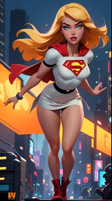 Supergirl,beautiful,dark complexion,blonde hair,American girl,flying in the sky,by Bob Byerley,by Charlie Bowater,by Ko Young Ho...