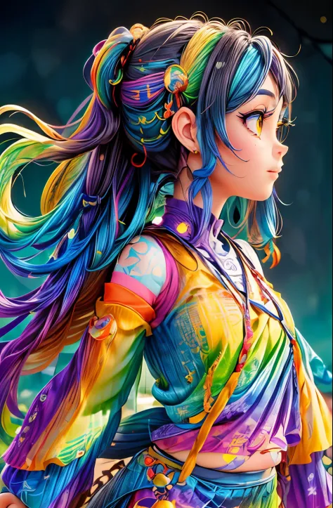 pixar-style, Cute girl, detailed background, Rainbow-colored clothey Yoshitomo Nara:0.5), (best quality, masterpiece, Representa...