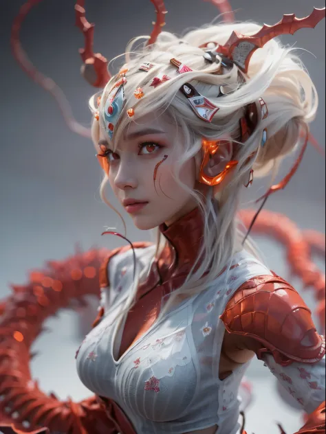 Female Alien, Beautiful face, seduces, red eyes, Full body like, A sexy, alien, No humans, an alien, cells are fused, Multiple h...