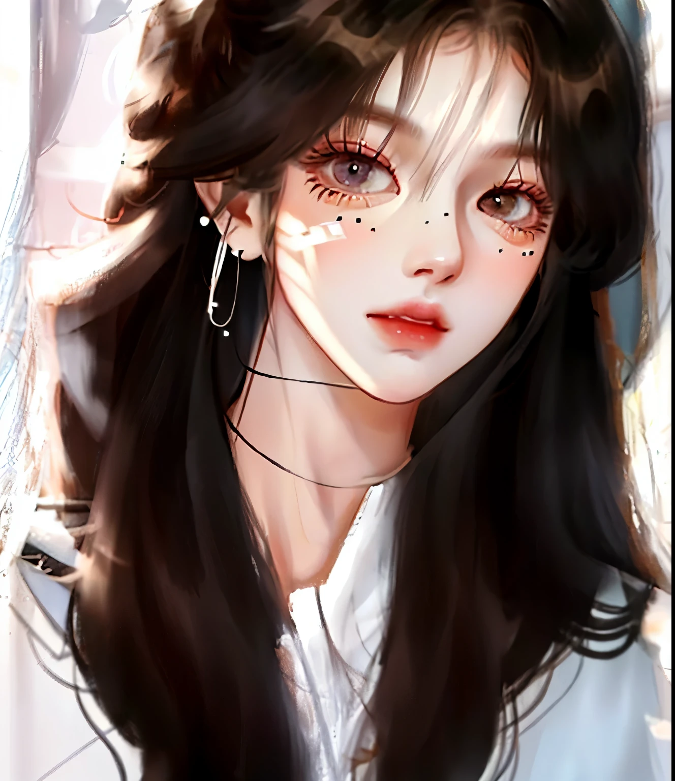 Close-up of a woman with long hair and white shirt, ulzzangs, Korean girls, young cute wan Asia face, 年轻Cute Korean face, Cute Korean face, Cute and delicate face of girl, beautiful Korean women, lalisa manobal, with a round face, sakimicchan, Korean facial features, Asia face, 苍白的with a round face