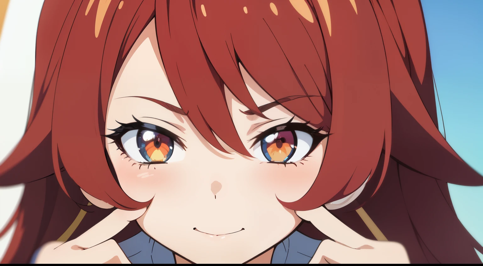 Anime girl with red hair and blue eyes looking at camera - SeaArt AI