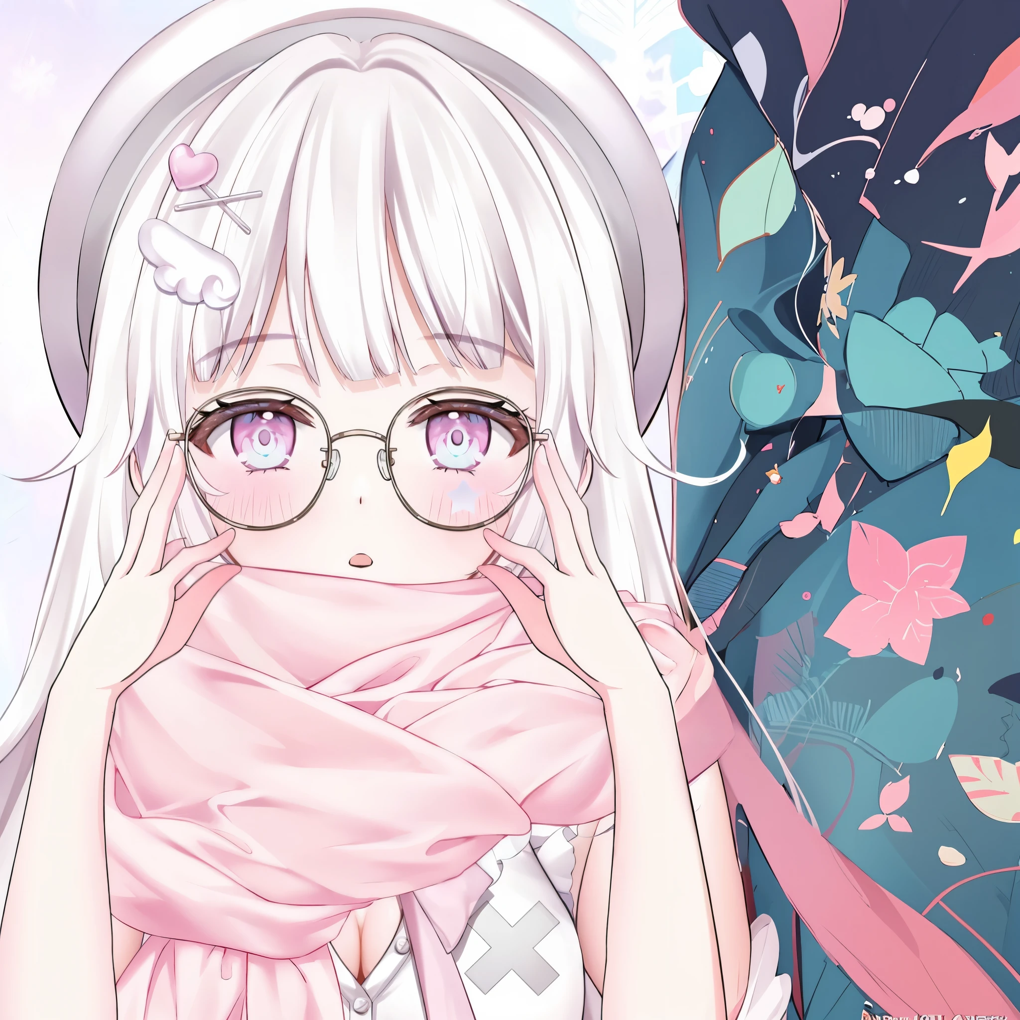 Anime girl with glasses and a scarf covering her face - SeaArt AI