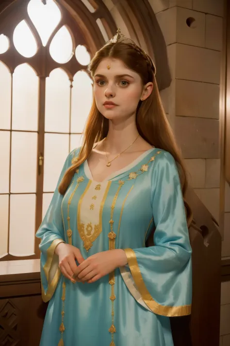 1136, Earlcastle, England. otherworldly scene in a luxurious medieval castle, ((((16-year-old)) Alexandra Daddario)), noble lady...