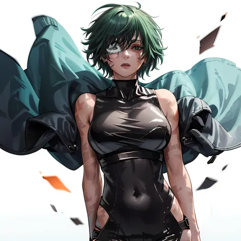 best quality, masterpiece, raytracing, ultra detailed, detailed face, 8k wallpaper, wide hips, green hair, green eyes