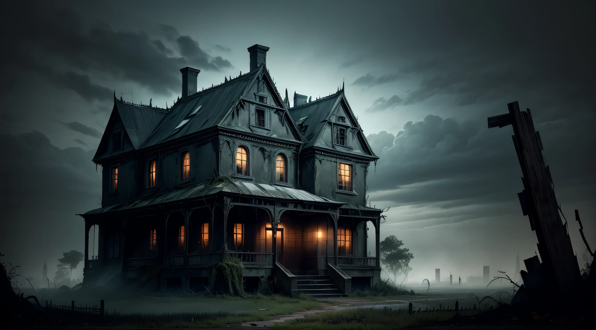 Generate An Image Depicting A Foreboding, Decrepit House Cloaked In 